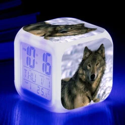 ZOLGINAH Lobo LED Despertador, Despertador De Noche Para Niños, Cuadrado, Pantalla LCD Iluminada, Diseño De Lobo (15)