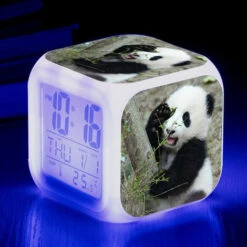 ZOLGINAH Panda LED Despertador, Despertador De Noche Para Niños, Cuadrado, Pantalla LCD Iluminada, Diseño De Panda (8)