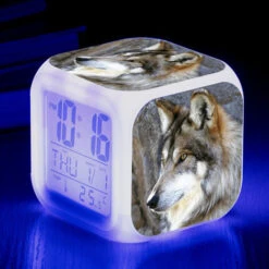 ZOLGINAH Lobo LED Despertador, Despertador De Noche Para Niños, Cuadrado, Pantalla LCD Iluminada, Diseño De Lobo (6)