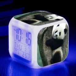 ZOLGINAH Panda LED Despertador, Despertador De Noche Para Niños, Cuadrado, Pantalla LCD Iluminada, Diseño De Panda (7)
