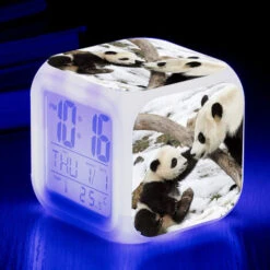 ZOLGINAH Panda LED Despertador, Despertador De Noche Para Niños, Cuadrado, Pantalla LCD Iluminada, Diseño De Panda (3)