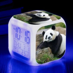 ZOLGINAH Panda LED Despertador, Despertador De Noche Para Niños, Cuadrado, Pantalla LCD Iluminada, Diseño De Panda (19)