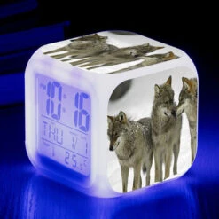 ZOLGINAH Lobo LED Despertador, Despertador De Noche Para Niños, Cuadrado, Pantalla LCD Iluminada, Diseño De Lobo (13)