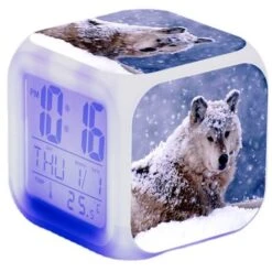 ZOLGINAH Lobo LED Despertador, Despertador De Noche Para Niños, Cuadrado, Pantalla LCD Iluminada, Diseño De Lobo (5)