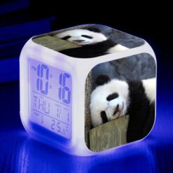 ZOLGINAH Panda LED Despertador, Despertador De Noche Para Niños, Cuadrado, Pantalla LCD Iluminada, Diseño De Panda (1)