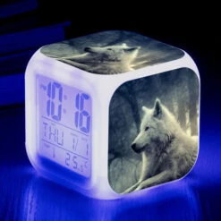 ZOLGINAH LED Lobo Despertador Para Niños, Despertador De Cabecera, Cuadrado, Pantalla LCD Iluminada, Diseño De Lobo (18)