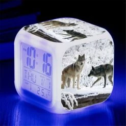 ZOLGINAH LED Lobo Despertador Para Niños, Despertador De Cabecera, Cuadrado, Pantalla LCD Iluminada, Diseño De Lobo (8) -Trio Ventas 93434251 3