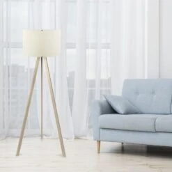 Lámpara De Pie Con 70% MDF / 30% PVC FABRIC Color Crema Roble -Trio Ventas 94368175 4