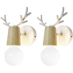 2 Pcs Lámpara Pared Animal Creativa Interior Moderno, Iluminación Art Deco Sala De Estar Dormitorio Pasillo E27 - Blanco