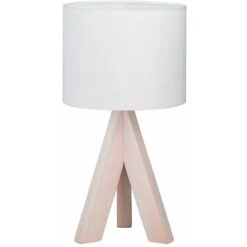 Lámpara De Sobremesa De Madera Y Tela Blanca Modelo Ging E14 (Trio Lighting R50741001)