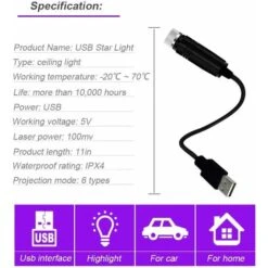 1 Unidad De Luces De Estrella De Bola Mágica USB Rojas Para Coche, Luces De Ambiente De Estrellas, Luces De Estrella Láser Para Coche, Luces De Ambiente Para Exteriores Para El Hogar -Trio Ventas 96081050 3
