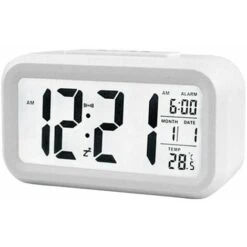 Reloj Despertador Inteligente Digital Con Botón De Repetición De Fecha Y Temperatura En La Parte Superior Reloj Rectangular De Escritorio Con Batería Y Luz Nocturna, Blanco