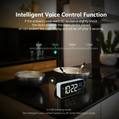 Reloj Despertador Digital Con Gran Pantalla LED De Temperatura, Reloj De Cabecera Con 13 Sonidos De Alarma, Puerto De Carga USB, Atenuador De Brillo Ajustable De 4 Niveles, Repetición, Alarma De Espej 6 Reloj Despertador Digital Con Gran Pantalla LED De Temperatura, Reloj De Cabecera Con 13 Sonidos De Alarma, Puerto De Carga USB, Atenuador De Brillo Ajustable De 4 Niveles, Repetición, Alarma De Espej - Imagen 4