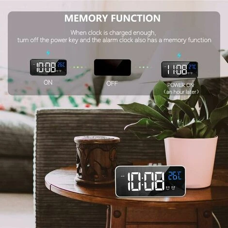 Reloj Despertador Digital Con Gran Pantalla LED De Temperatura, Reloj De Cabecera Con 13 Sonidos De Alarma, Puerto De Carga USB, Atenuador De Brillo Ajustable De 4 Niveles, Repetición, Alarma De Espej 7 Reloj Despertador Digital Con Gran Pantalla LED De Temperatura, Reloj De Cabecera Con 13 Sonidos De Alarma, Puerto De Carga USB, Atenuador De Brillo Ajustable De 4 Niveles, Repetición, Alarma De Espej - Imagen 5
