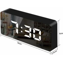 Reloj Despertador Con Espejo, Reloj Despertador Digital Con Fecha/temperatura/pantalla LED De Repetición/2 Alarmas/puerto De Carga USB, Para Viajes, Dormitorio, Oficina, Cocina, Color Negro -Trio Ventas 97080740 2