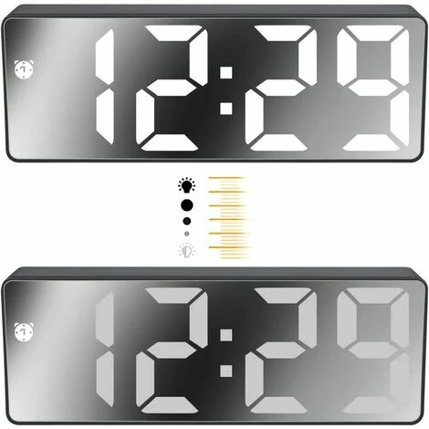 Reloj Despertador Digital, Pantalla LED Grande, Reloj De Superficie De Espejo Con Función De Repetición Y Brillo, Conexión De Carga USB Ajustable, Reloj Despertador Para Dormitorio, Oficina, 5 Reloj Despertador Digital, Pantalla LED Grande, Reloj De Superficie De Espejo Con Función De Repetición Y Brillo, Conexión De Carga USB Ajustable, Reloj Despertador Para Dormitorio, Oficina, - Imagen 3