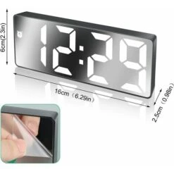 Reloj Despertador Digital, Pantalla LED Grande, Reloj De Superficie De Espejo Con Función De Repetición Y Brillo, Conexión De Carga USB Ajustable, Reloj Despertador Para Dormitorio, Oficina, 11 Reloj Despertador Digital, Pantalla LED Grande, Reloj De Superficie De Espejo Con Función De Repetición Y Brillo, Conexión De Carga USB Ajustable, Reloj Despertador Para Dormitorio, Oficina, -Trio Ventas 97588283 5