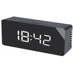 Reloj Despertador Con Espejo Multifuncional Pantalla LED Digital Luz De Noche Junto A La Cama Brillo Pantalla De Temperatura Ajustable Reloj De Escritorio (Negro)