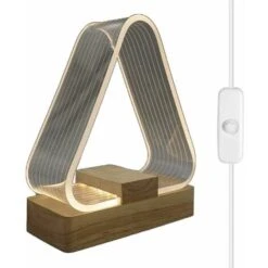 Lámpara De Mesita De Noche Triangular Nórdica Lámpara De Noche Decorativa LED Lámpara Blanca Cálida Botón De Control Del Cargador USB Con Luz Acrílica De Transmisión Para La Mesa De La Sala De Estar D