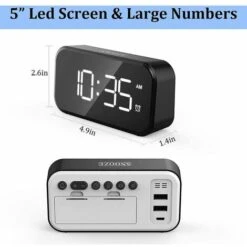 Reloj Despertador Digital LED De Noche Con Alimentación De Red, Reloj Despertador Con Pantalla Digital De 5 LED Con Puertos USB Duales, 12/24 Horas, Brillo De 6 Niveles, Función De Repetición 8 Reloj Despertador Digital LED De Noche Con Alimentación De Red, Reloj Despertador Con Pantalla Digital De 5 LED Con Puertos USB Duales, 12/24 Horas, Brillo De 6 Niveles, Función De Repetición -Trio Ventas 99826605 2
