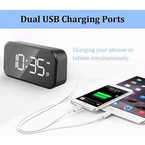 Reloj Despertador Digital LED De Noche Con Alimentación De Red, Reloj Despertador Con Pantalla Digital De 5 LED Con Puertos USB Duales, 12/24 Horas, Brillo De 6 Niveles, Función De Repetición 7 Reloj Despertador Digital LED De Noche Con Alimentación De Red, Reloj Despertador Con Pantalla Digital De 5 LED Con Puertos USB Duales, 12/24 Horas, Brillo De 6 Niveles, Función De Repetición - Imagen 5