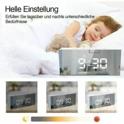 Reloj Despertador Digital LED, Reloj Digital Con Espejo LED, Reloj Despertador Junto A La Cama Por La Mañana, Reloj Despertador Digital Con Luz Nocturna Con Repetición/puerto USB/indicación De Fecha/b -Trio Ventas 99829103 2