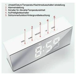 Reloj Despertador Digital LED, Reloj Digital Con Espejo LED, Reloj Despertador Junto A La Cama Por La Mañana, Reloj Despertador Digital Con Luz Nocturna Con Repetición/puerto USB/indicación De Fecha/b -Trio Ventas 99829103 4