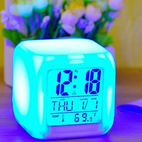 Despertador Digital LED Multifunción Con 7 Colores Que Cambian, Cubo Que Brilla En La Oscuridad, Pantalla, Hora, Fecha, Semana, Temperatura 5 Despertador Digital LED Multifunción Con 7 Colores Que Cambian, Cubo Que Brilla En La Oscuridad, Pantalla, Hora, Fecha, Semana, Temperatura - Imagen 3