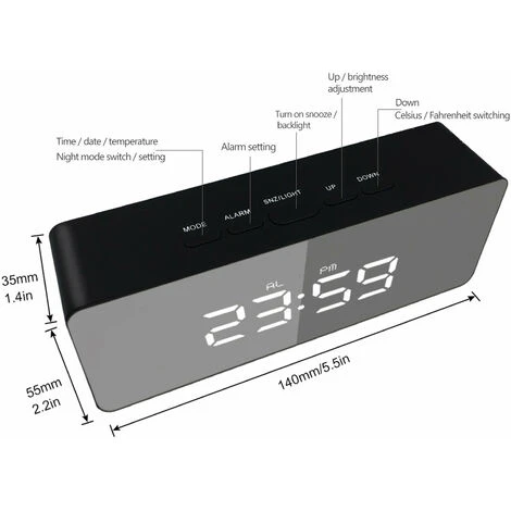 Despertador Digital Despertador De Escritorio Despertador Con Espejo LED Despertadores Pantalla De Temperatura (Blanco) 4 Despertador Digital Despertador De Escritorio Despertador Con Espejo LED Despertadores Pantalla De Temperatura (Blanco) - Imagen 2