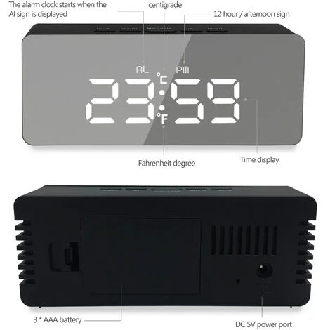 Despertador Digital Despertador De Escritorio Despertador Con Espejo LED Despertadores Pantalla De Temperatura (Blanco) 5 Despertador Digital Despertador De Escritorio Despertador Con Espejo LED Despertadores Pantalla De Temperatura (Blanco) - Imagen 3